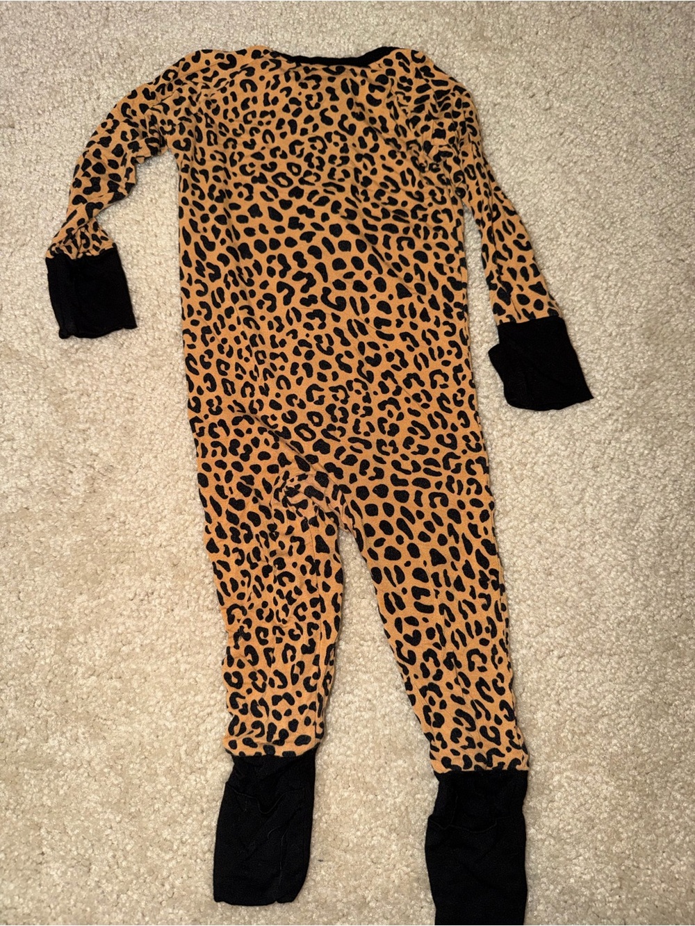 Little Sleepies Leopard Print Footed One-Piece with Black Trim and Matching Bow - Picture 4 of 4